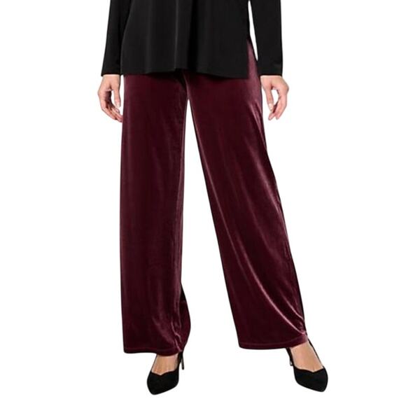 Susan Graver Size Medium NEW Wine Regular Knit Velvet Wide Leg Pull-On Pants - Picture 1 of 6